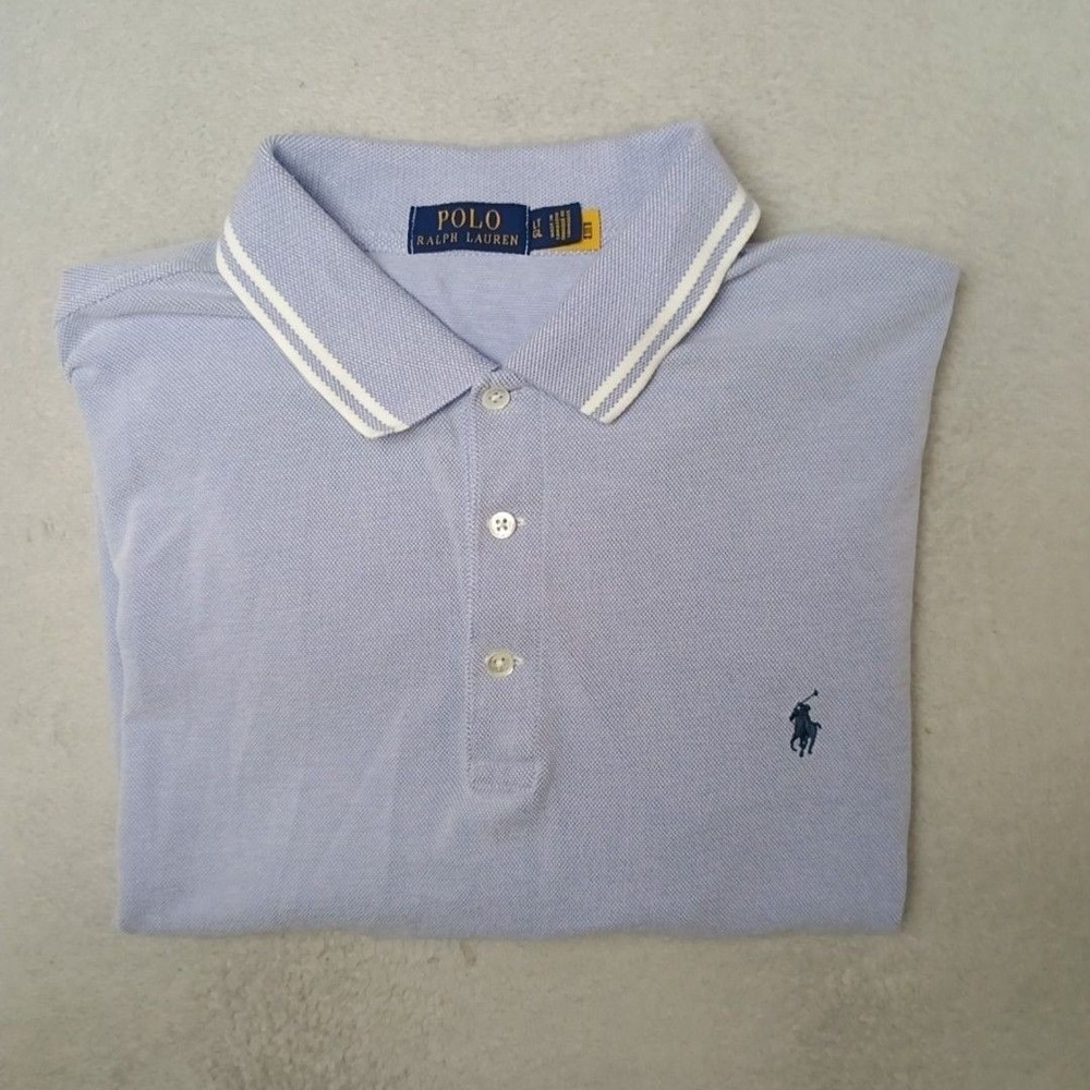 Polo Ralph Lauren Polo Shirt Mens LT Tall Blue Collared Stretch Work Tipped